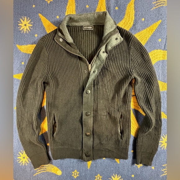 Express Gray Ribbed Zip-Up Sweater - Picture 1 of 5